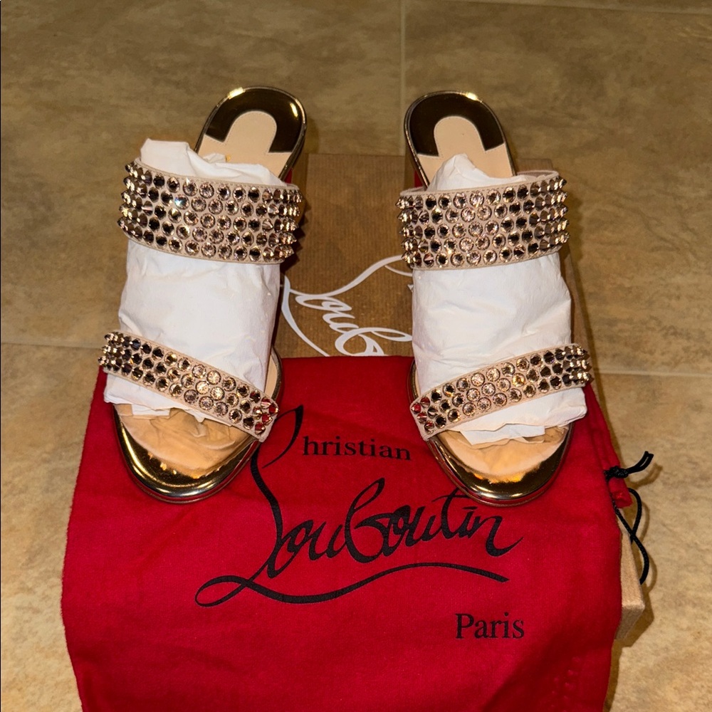Christian Louboutin Gold Studded Mules